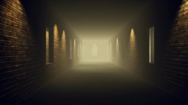 Gothic abandoned scary endless hospital lobby, 4K footage 60FPS.