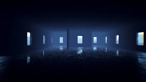带蓝光的雾状房间电影拍摄 — 图库照片