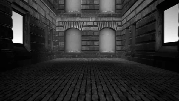 Filmreife Aufnahme Der Gotischen Mittelalterlichen Architektur Mit Etwas Nebel — Stockfoto