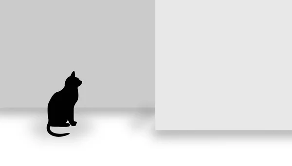 Großaufnahme Der Silhouette Einer Katze Auf Weißem Hintergrund Kopierraum Konzept — Stockfoto