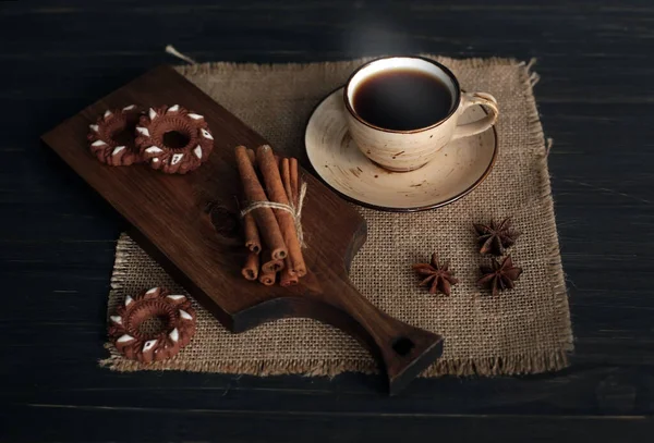 Café Galletas Dulces Apetitosos Deliciosos Tema Café Hay Una Tabla —  Fotos de Stock