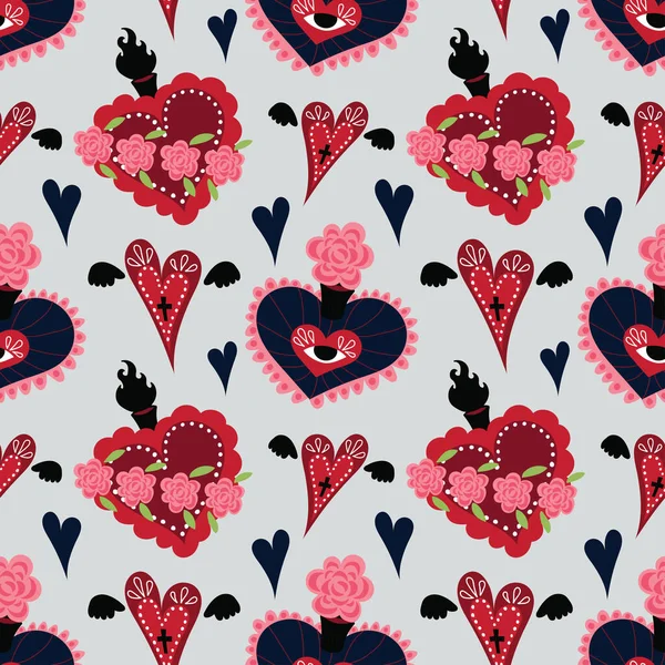 Sacred Heart Seamless Pattern Vector — Stockvektor