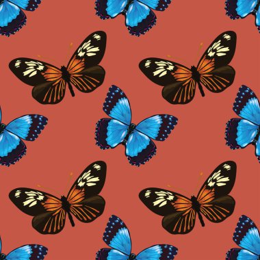 Çiçekli ve kelebeksiz desenli vektör tasarımı