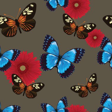 Çiçekli ve kelebeksiz desenli vektör tasarımı