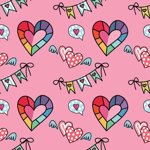 Valentine Day Seamless Cute Objects Vector — Wektor stockowy