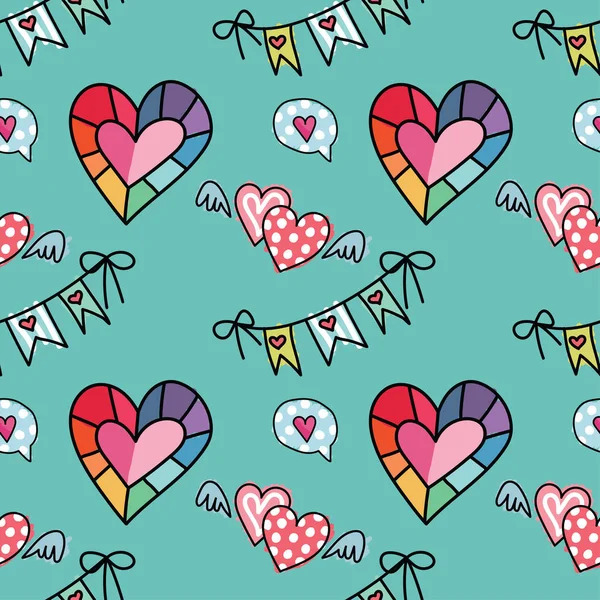 Valentine Day Seamless Cute Objects Vector — Stockvektor