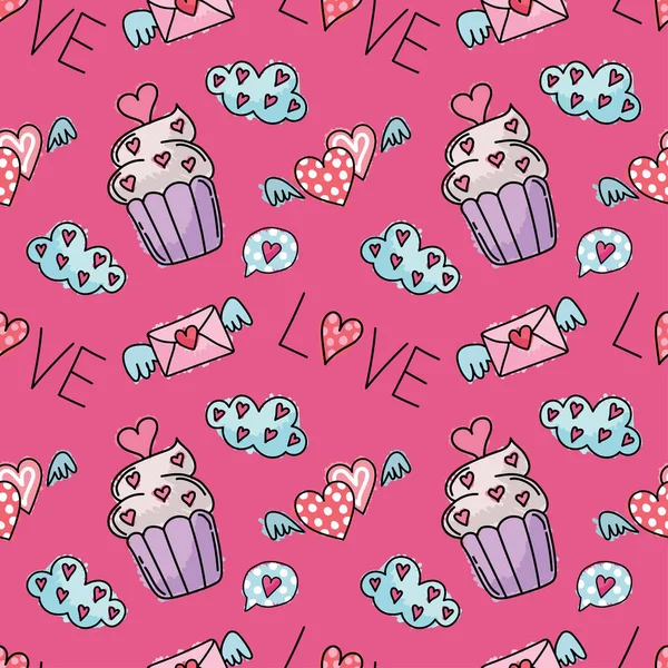 Valentine Day Seamless Cute Objects Vector —  Vetores de Stock
