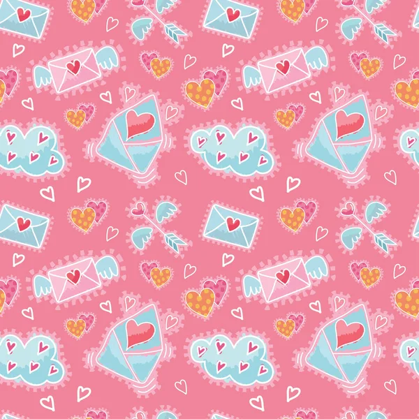 Valentine Day Cute Objects Vector Valentine Pattern Design — Vetor de Stock