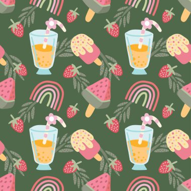 şirin yaz nesneleri pürüzsüz kalıp vektörü 