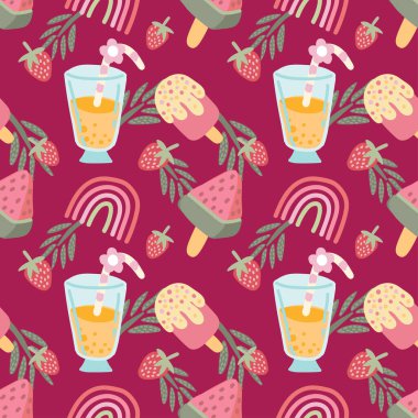 şirin yaz nesneleri pürüzsüz kalıp vektörü 