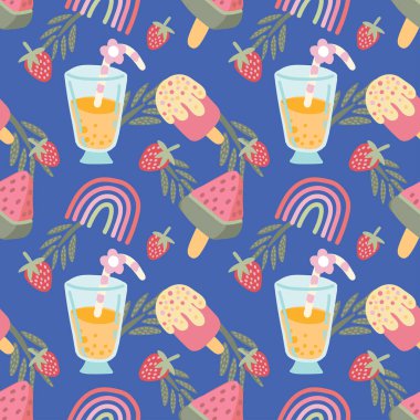 şirin yaz nesneleri pürüzsüz kalıp vektörü 