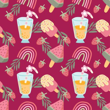 şirin yaz nesneleri pürüzsüz kalıp vektörü 