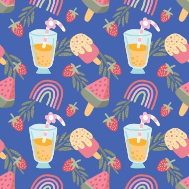 şirin yaz nesneleri pürüzsüz kalıp vektörü 