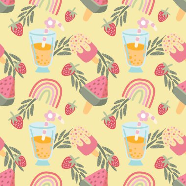 şirin yaz nesneleri pürüzsüz kalıp vektörü 