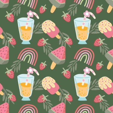 şirin yaz nesneleri pürüzsüz kalıp vektörü 