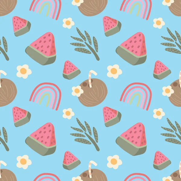 Cute Summer Objects Seamless Pattern Vector — Stock Vector