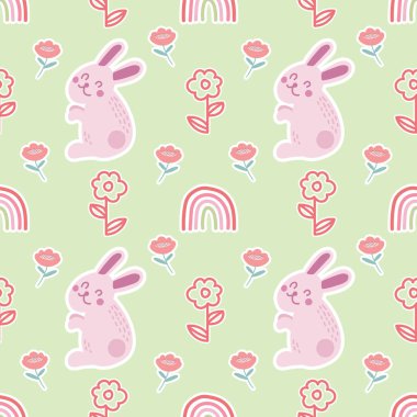 Sevimli paskalya tavşanı ve şirin elementler tasarımı 