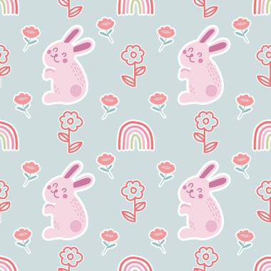 Sevimli paskalya tavşanı ve şirin elementler tasarımı 