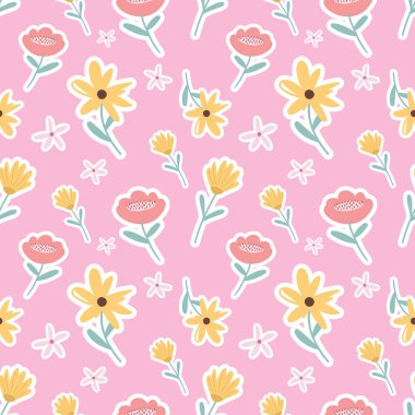 Kumaş veya duvar kâğıdı için desensiz şirin çiçekler. 