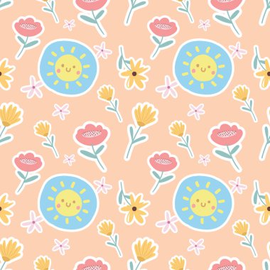 Kumaş veya duvar kâğıdı için desensiz şirin çiçekler. 