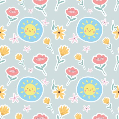 Kumaş veya duvar kâğıdı için desensiz şirin çiçekler. 