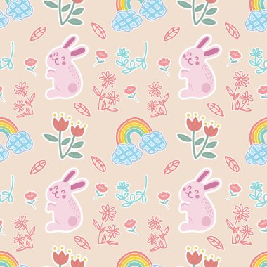 Sevimli paskalya tavşanı ve şirin elementler tasarımı 