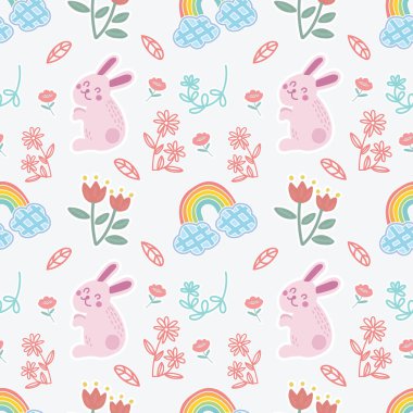 Sevimli paskalya tavşanı ve şirin elementler tasarımı 