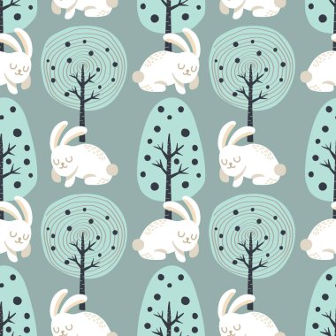 Sevimli paskalya tavşanı ve şirin elementler tasarımı 