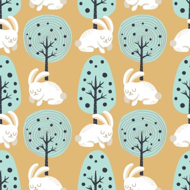 Sevimli paskalya tavşanı ve şirin elementler tasarımı 