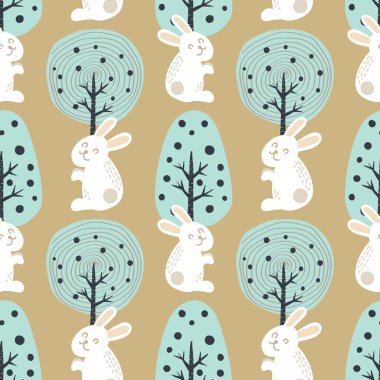 Sevimli paskalya tavşanı ve şirin elementler tasarımı 