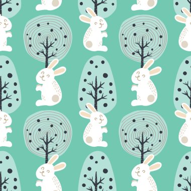 Sevimli paskalya tavşanı ve şirin elementler tasarımı 