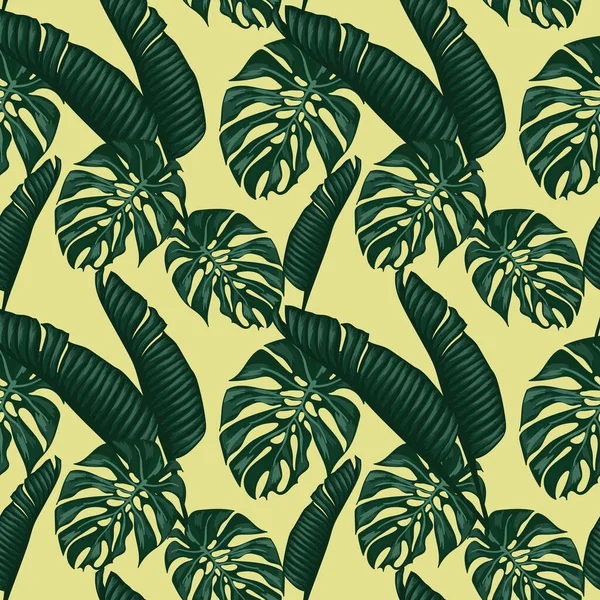 Tropical Leafs Florals Seamless Pattern Design — Stock Vector