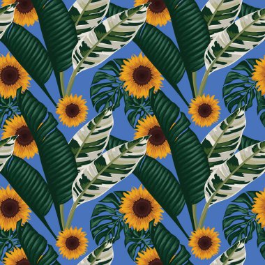 Tropikal yapraklar ve çiçekli desensiz desenler