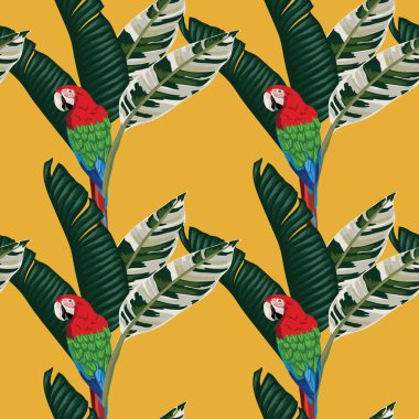 Tropikal yapraklar ve çiçekli desensiz desenler