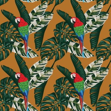 Tropikal yapraklar ve çiçekli desensiz desenler