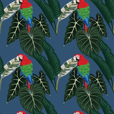 Tropikal yapraklar ve çiçekli desensiz desenler