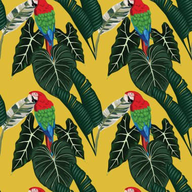 Tropikal yapraklar ve çiçekli desensiz desenler