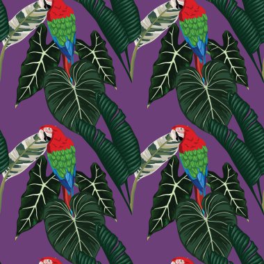 Tropikal yapraklar ve çiçekli desensiz desenler