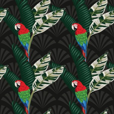 Tropikal yapraklar ve çiçekli desensiz desenler