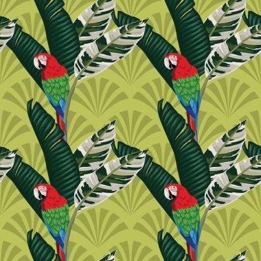 Tropikal yapraklar ve çiçekli desensiz desenler