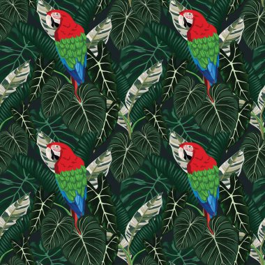 Tropikal yapraklar ve çiçekli desensiz desenler