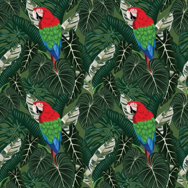 Tropikal yapraklar ve çiçekli desensiz desenler