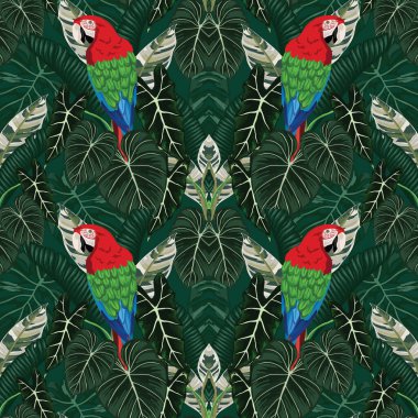 Tropikal yapraklar ve çiçekli desensiz desenler