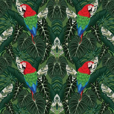 Tropikal yapraklar ve çiçekli desensiz desenler