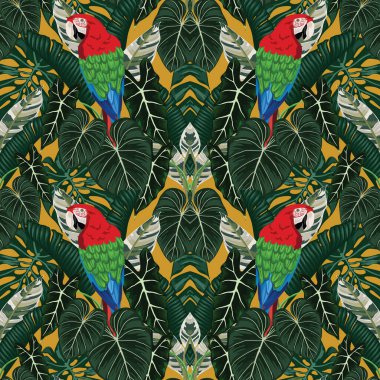 Tropikal yapraklar ve çiçekli desensiz desenler