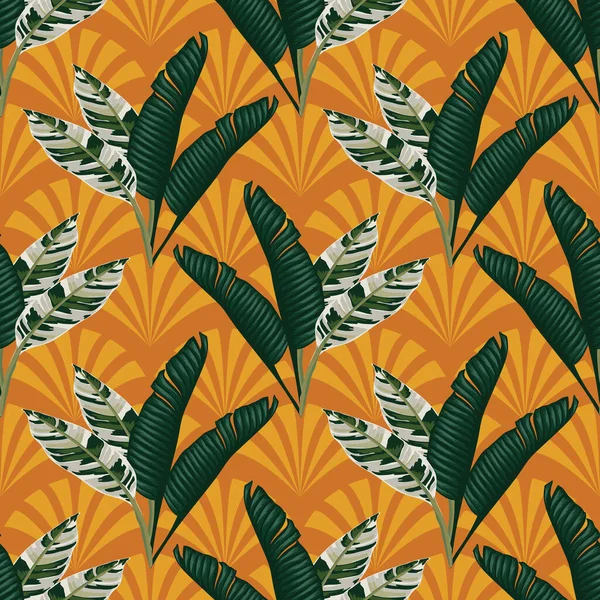 Tropical Leafs Florals Seamless Pattern Design — Stock Vector