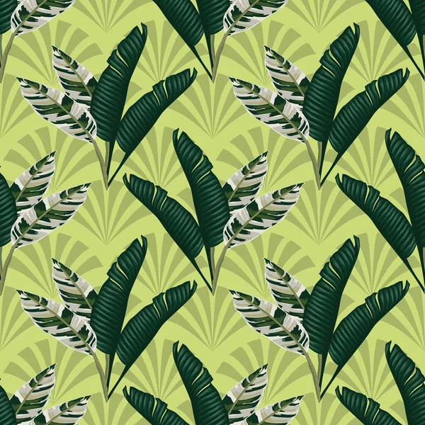 Tropische Blätter Und Blumen Nahtloses Muster Design — Stockvektor
