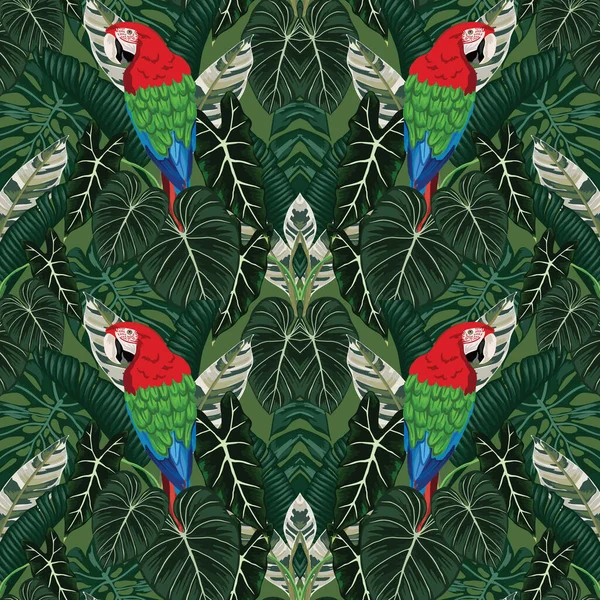 Тропічні Листочки Квіткові Безшовні Візерунки Дизайн — стоковий вектор