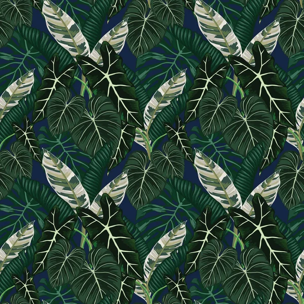 Tropical Leafs Florals Seamless Pattern Design — Stock Vector