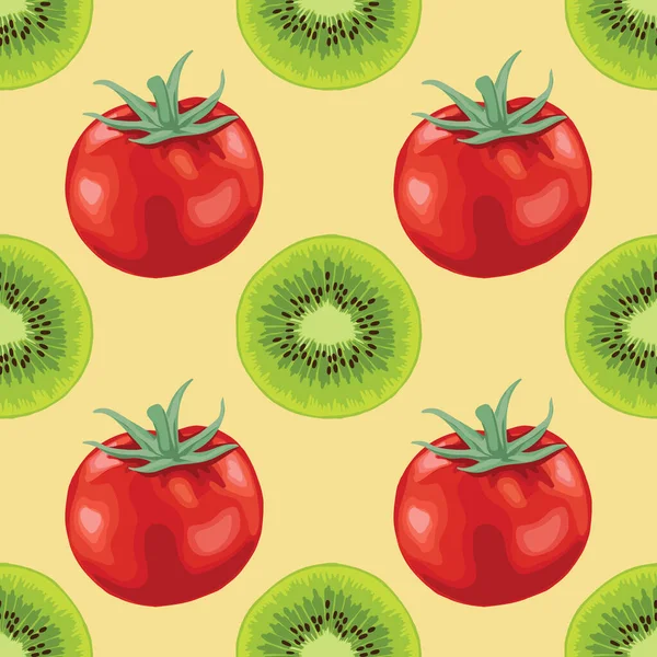 Tomat Merah Dan Buah Buahan Desain Pola Mulus - Stok Vektor